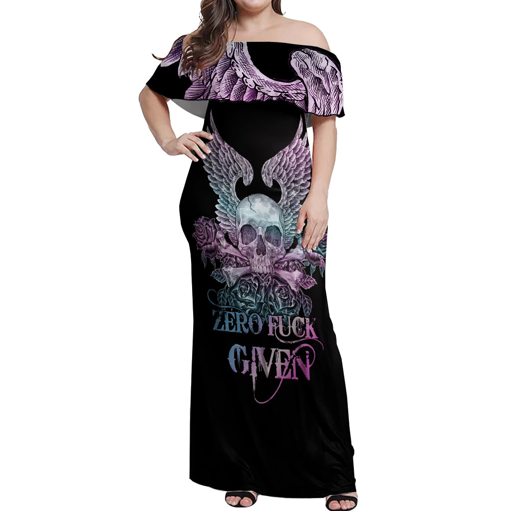 skull-wings-roses-zero-fuck-given-off-shoulder-maxi-dress