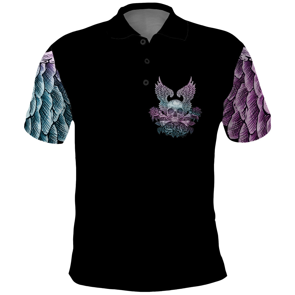 skull-wings-roses-zero-fuck-given-polo-shirt