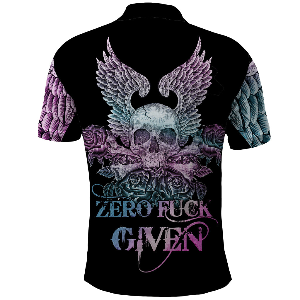 skull-wings-roses-zero-fuck-given-polo-shirt
