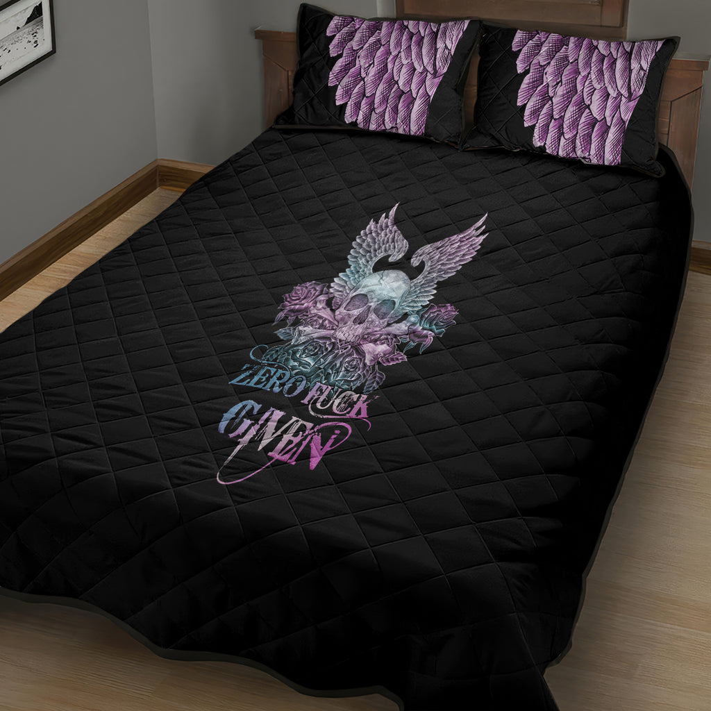 skull-wings-roses-zero-fuck-given-quilt-bed-set