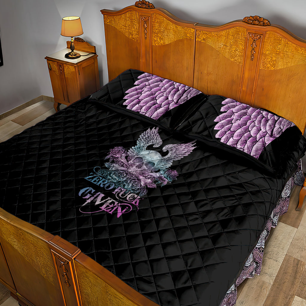 skull-wings-roses-zero-fuck-given-quilt-bed-set
