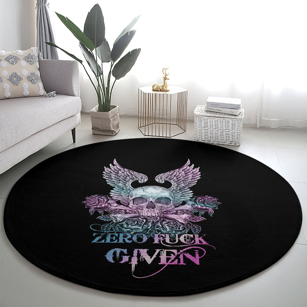 skull-wings-roses-zero-fuck-given-round-carpet