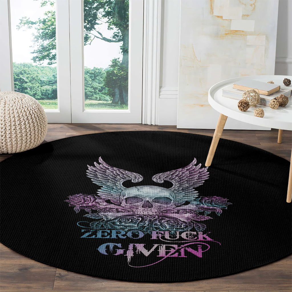 skull-wings-roses-zero-fuck-given-round-carpet