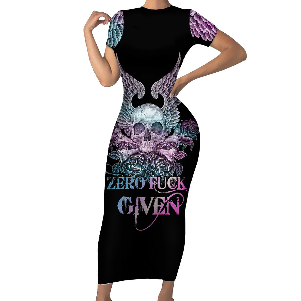 skull-wings-roses-zero-fuck-given-short-sleeve-bodycon-dress