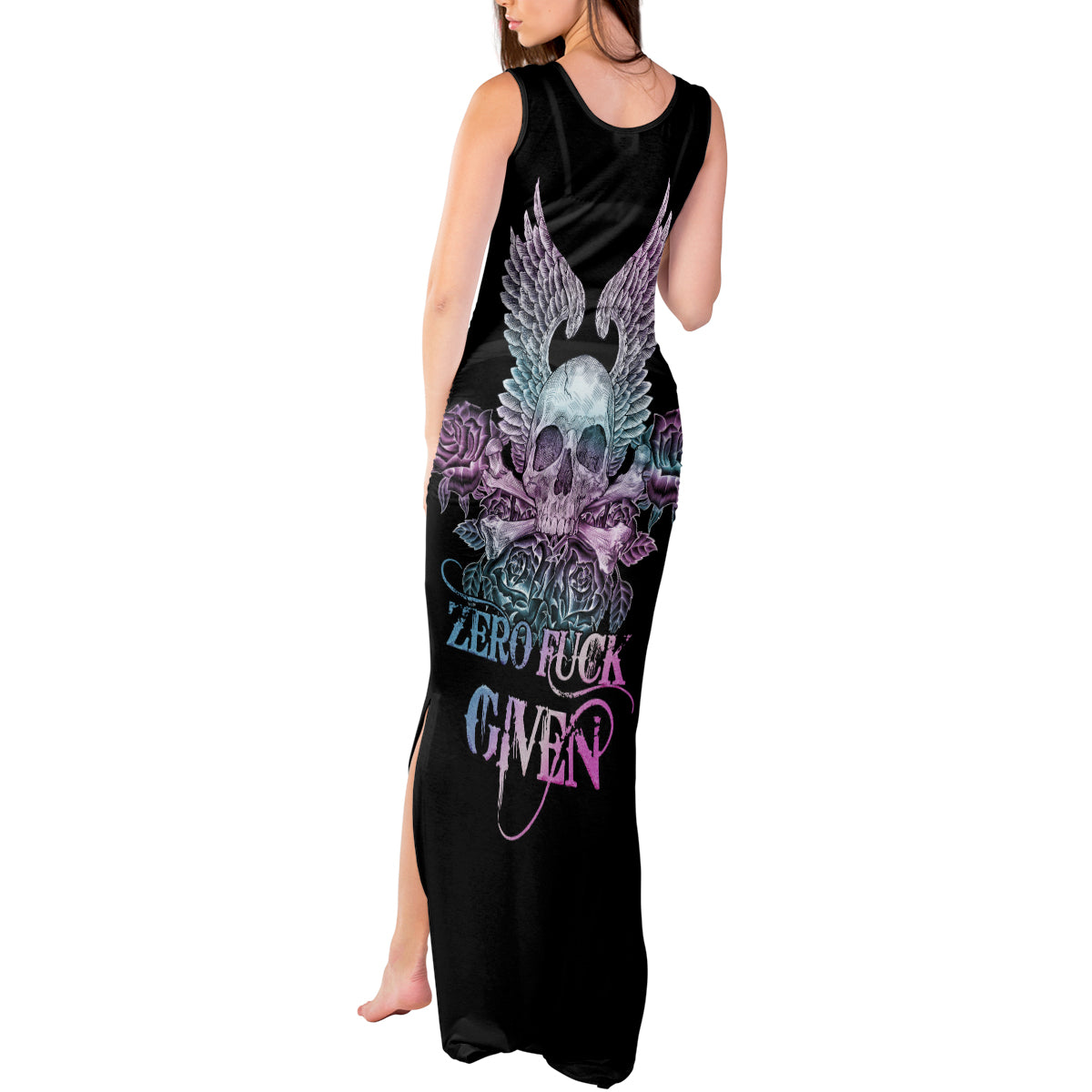 skull-wings-roses-zero-fuck-given-tank-maxi-dress