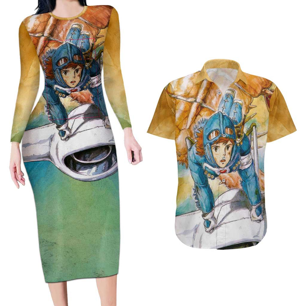 Trippy Nausicaa of the Valley of the Wind Studio Ghibli Couples Matching Long Sleeve Bodycon Dress and Hawaiian Shirt Trippy Style