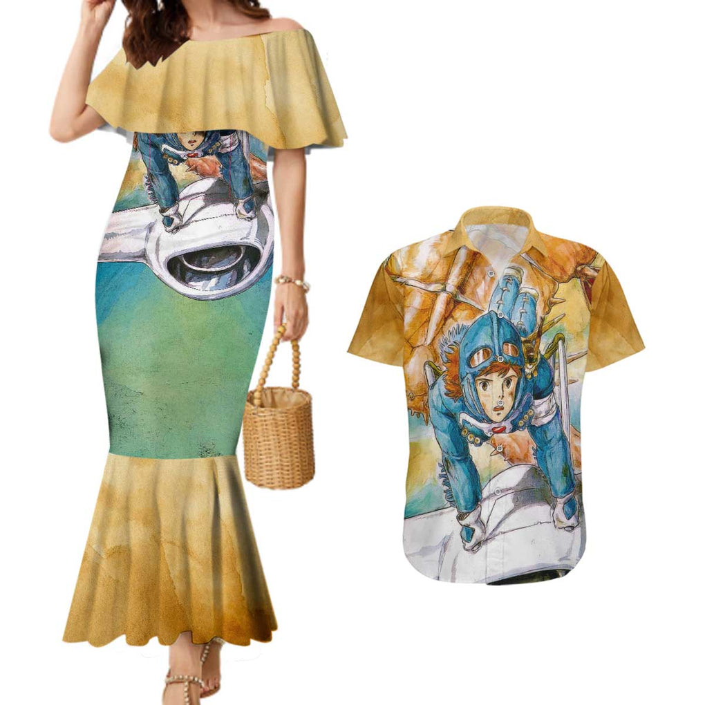 Trippy Nausicaa of the Valley of the Wind Studio Ghibli Couples Matching Mermaid Dress and Hawaiian Shirt Trippy Style
