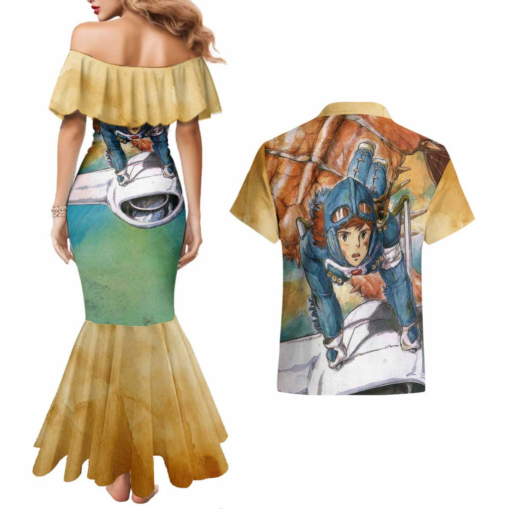 Trippy Nausicaa of the Valley of the Wind Studio Ghibli Couples Matching Mermaid Dress and Hawaiian Shirt Trippy Style