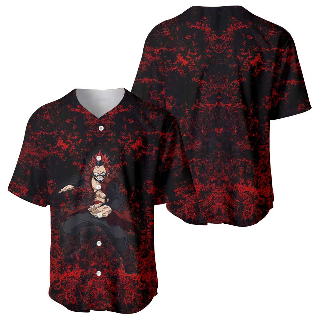 Red Riot Eijiro My Hero Academia Baseball Jersey Blood Grunge Style