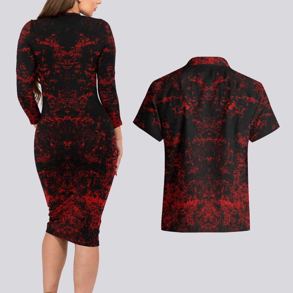 Red Riot Eijiro My Hero Academia Couples Matching Long Sleeve Bodycon Dress and Hawaiian Shirt Blood Grunge Style