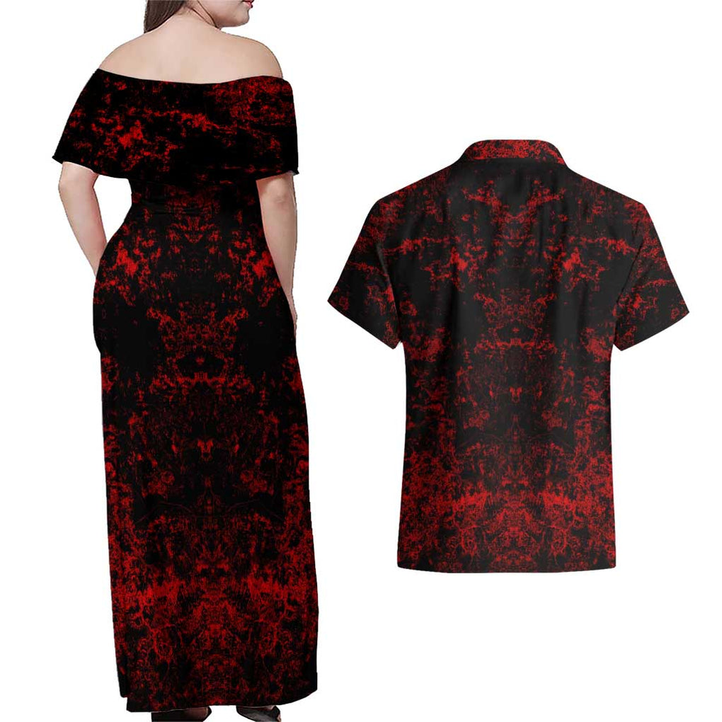 Red Riot Eijiro My Hero Academia Couples Matching Off Shoulder Maxi Dress and Hawaiian Shirt Blood Grunge Style
