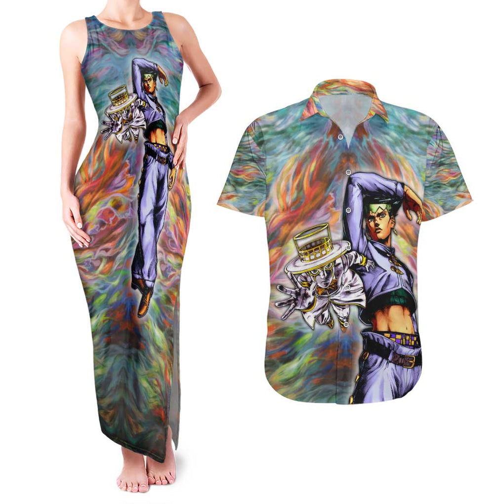 Trippy Rohan Kishibe Heaven’s Door Jojo’s Bizarre Couples Matching Tank Maxi Dress and Hawaiian Shirt Trippy Style