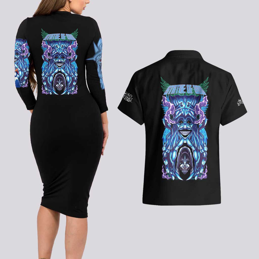 Statue of God - Solo Leveling Couples Matching Long Sleeve Bodycon Dress and Hawaiian Shirt Japan Anime Style