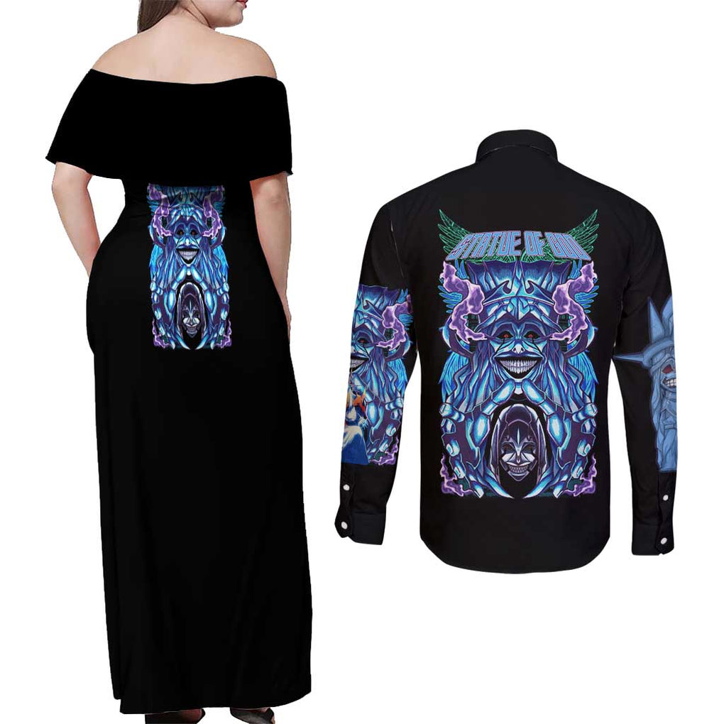 Statue of God - Solo Leveling Couples Matching Off Shoulder Maxi Dress and Long Sleeve Button Shirt Japan Anime Style