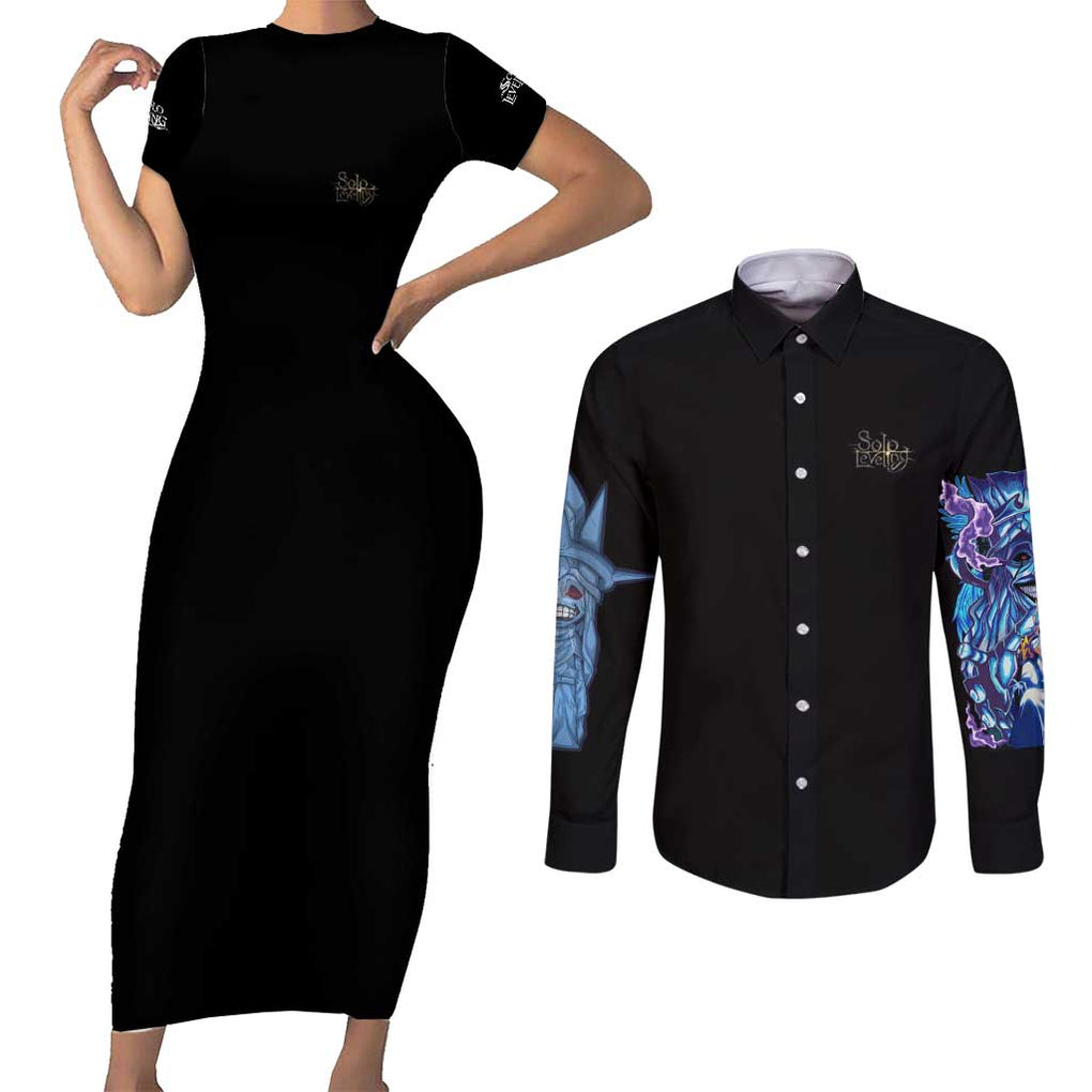 Statue of God - Solo Leveling Couples Matching Short Sleeve Bodycon Dress and Long Sleeve Button Shirt Japan Anime Style