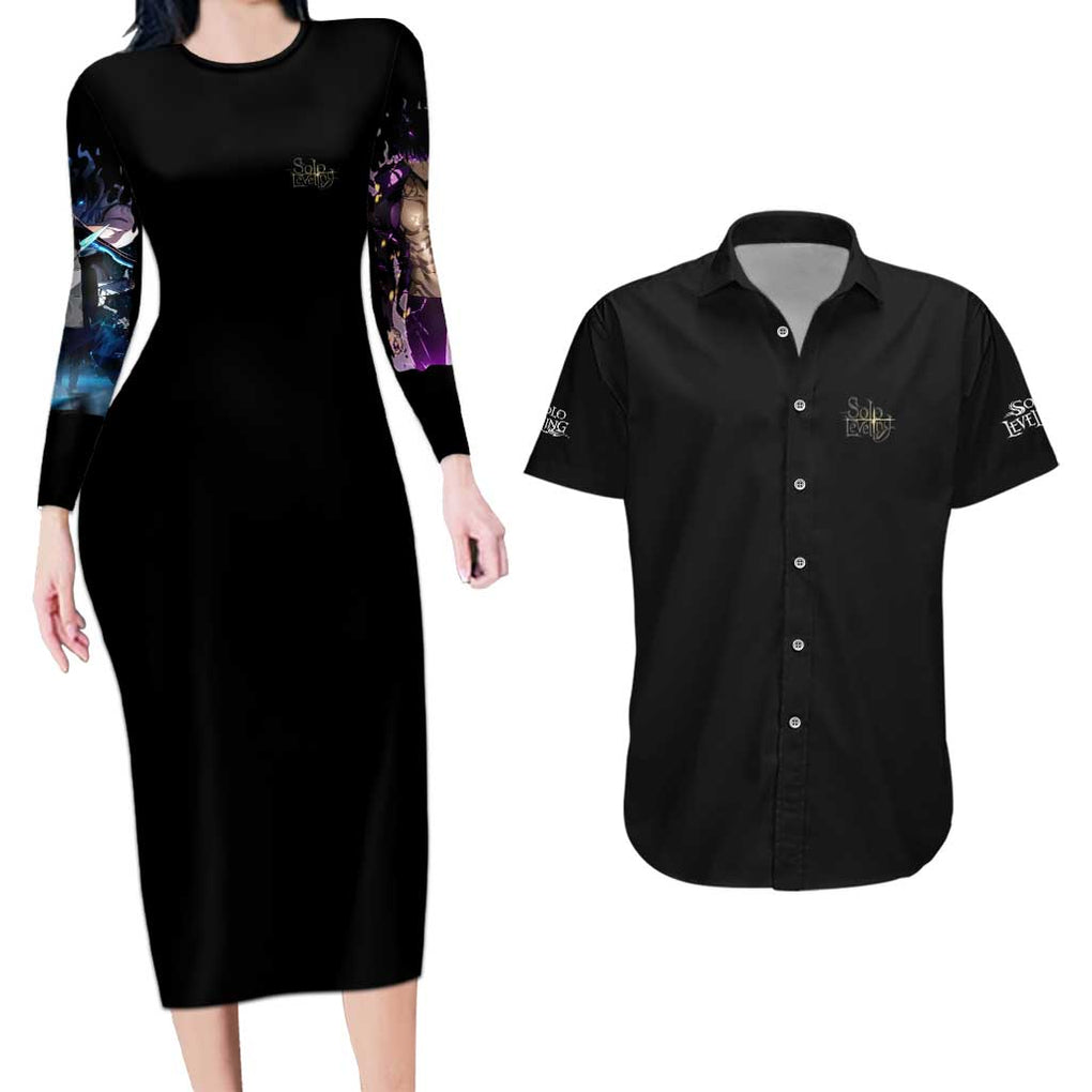 Sung Jin Woo V2 Solo Leveling Couples Matching Long Sleeve Bodycon Dress and Hawaiian Shirt Anime Style
