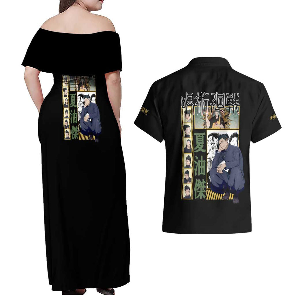 Suguru Geto Jujutsu Kaisen Couples Matching Off Shoulder Maxi Dress and Hawaiian Shirt Japan Anime Style
