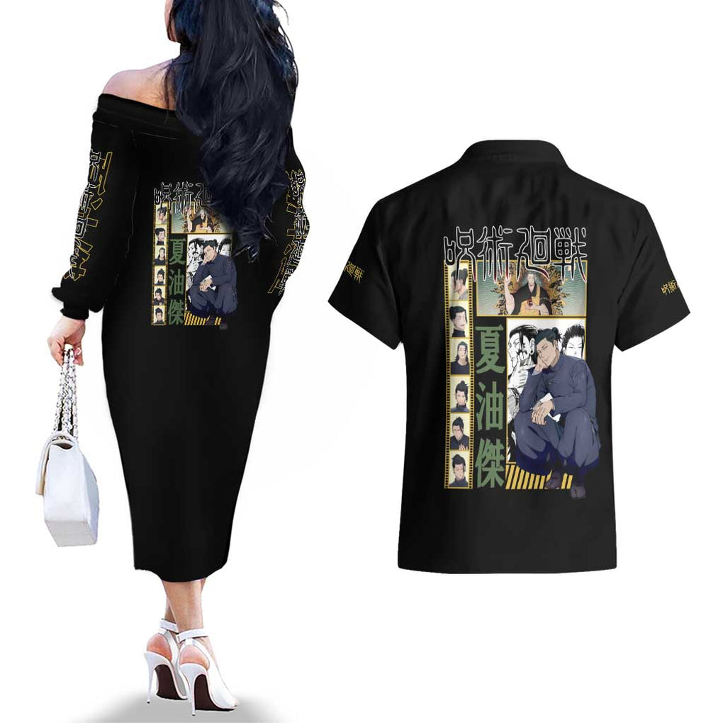 Suguru Geto Jujutsu Kaisen Couples Matching Off The Shoulder Long Sleeve Dress and Hawaiian Shirt Japan Anime Style