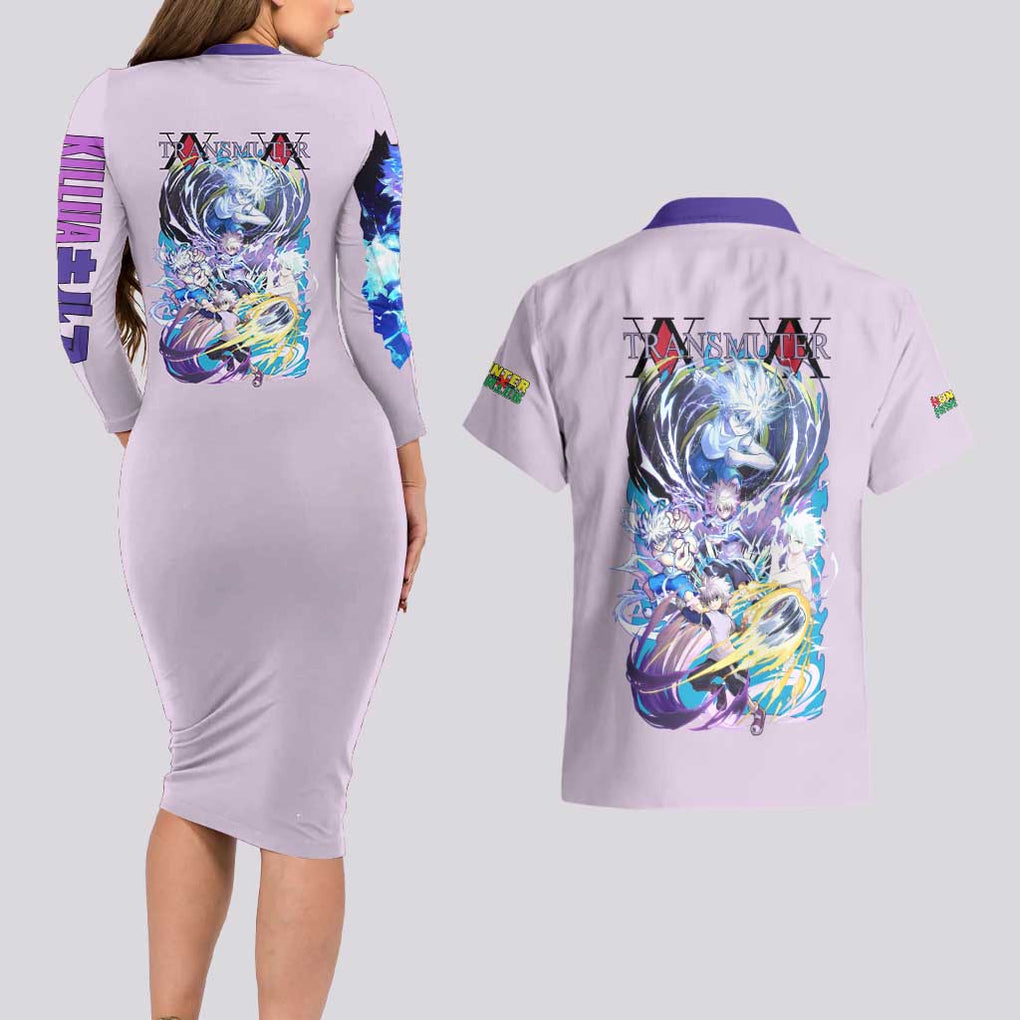 Killua Zoldyck V4 Hunter x Hunter Couples Matching Long Sleeve Bodycon Dress and Hawaiian Shirt Anime Style