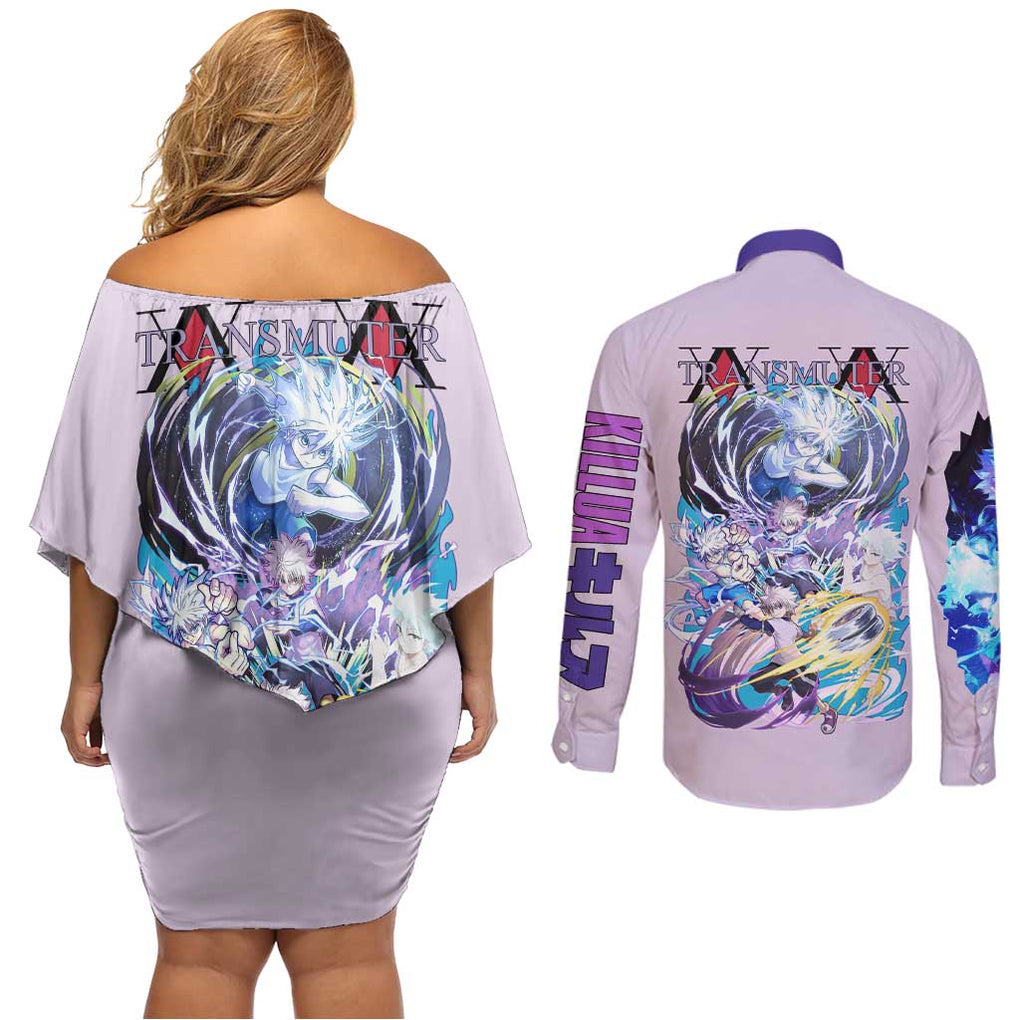 Killua Zoldyck V4 Hunter x Hunter Couples Matching Off Shoulder Short Dress and Long Sleeve Button Shirt Anime Style