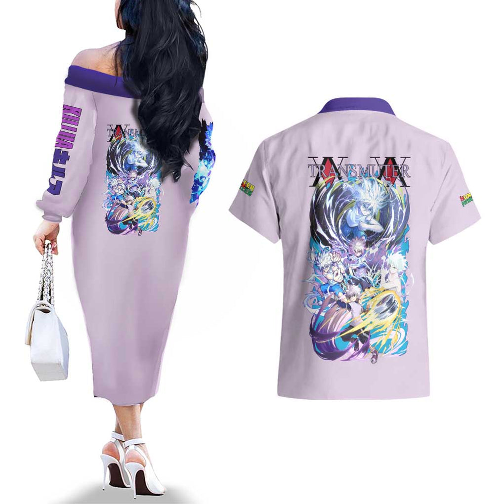 Killua Zoldyck V4 Hunter x Hunter Couples Matching Off The Shoulder Long Sleeve Dress and Hawaiian Shirt Anime Style