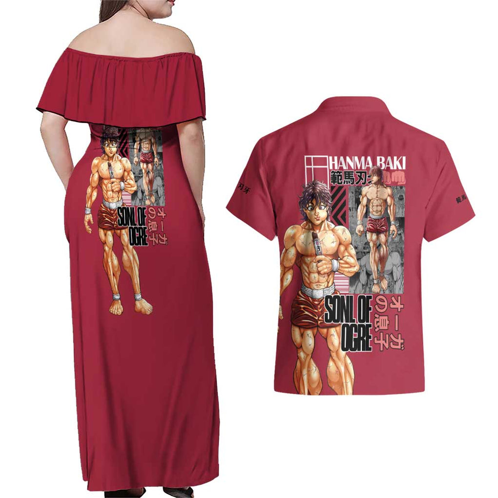 Baki Hanma Baki Couples Matching Off Shoulder Maxi Dress and Hawaiian Shirt Anime Style