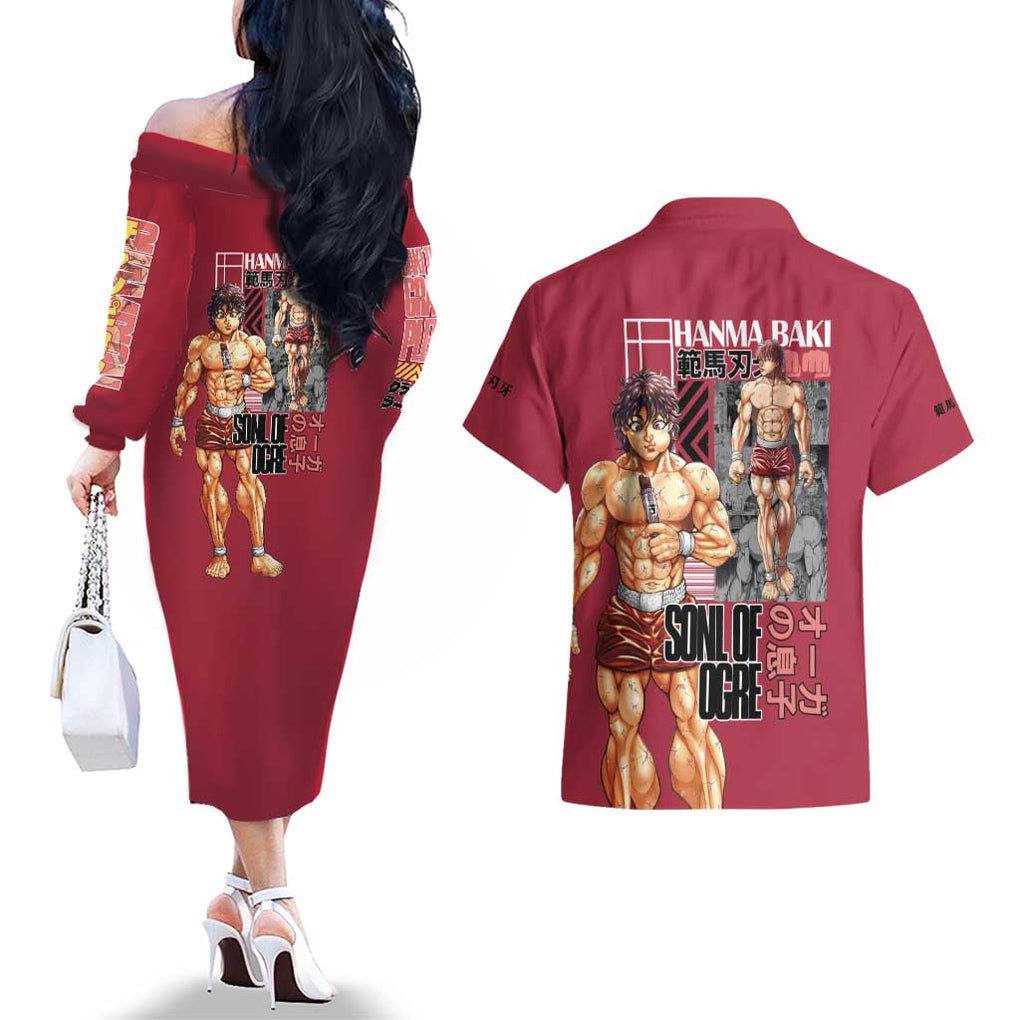 Baki Hanma Baki Couples Matching Off The Shoulder Long Sleeve Dress and Hawaiian Shirt Anime Style
