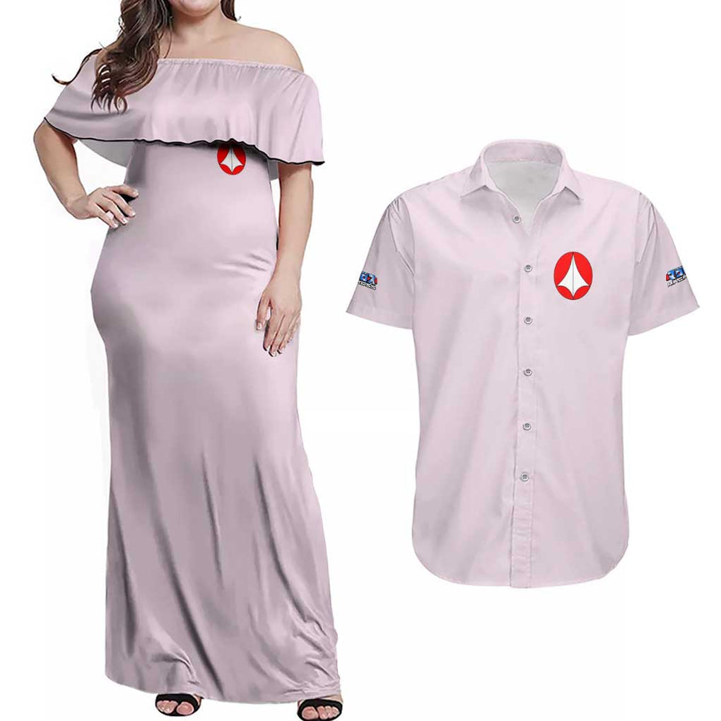 Super Dimension Fortress Macross Couples Matching Off Shoulder Maxi Dress and Hawaiian Shirt Anime Style