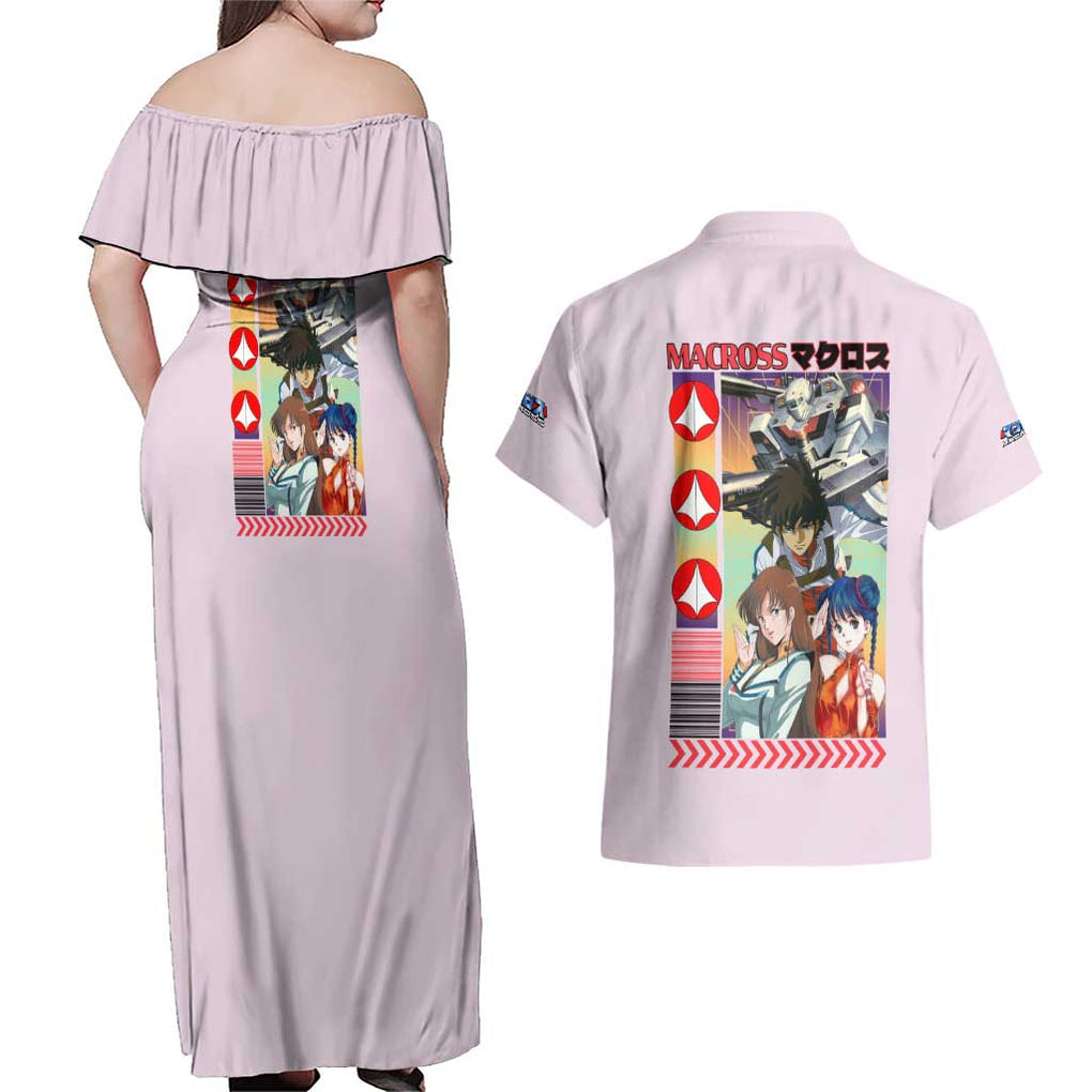 Super Dimension Fortress Macross Couples Matching Off Shoulder Maxi Dress and Hawaiian Shirt Anime Style