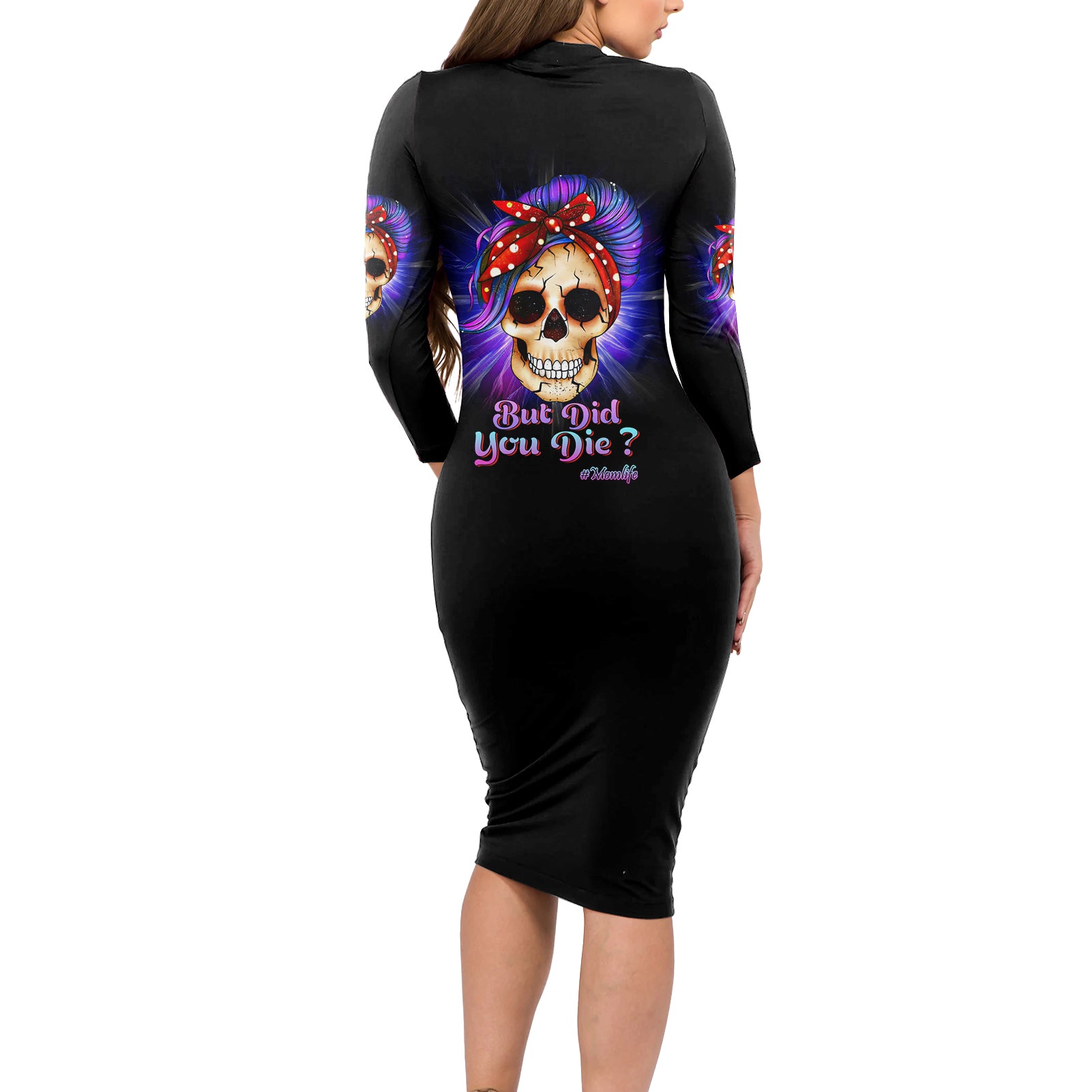 but-did-you-die-mom-life-purple-messy-bun-long-sleeve-bodycon-dress