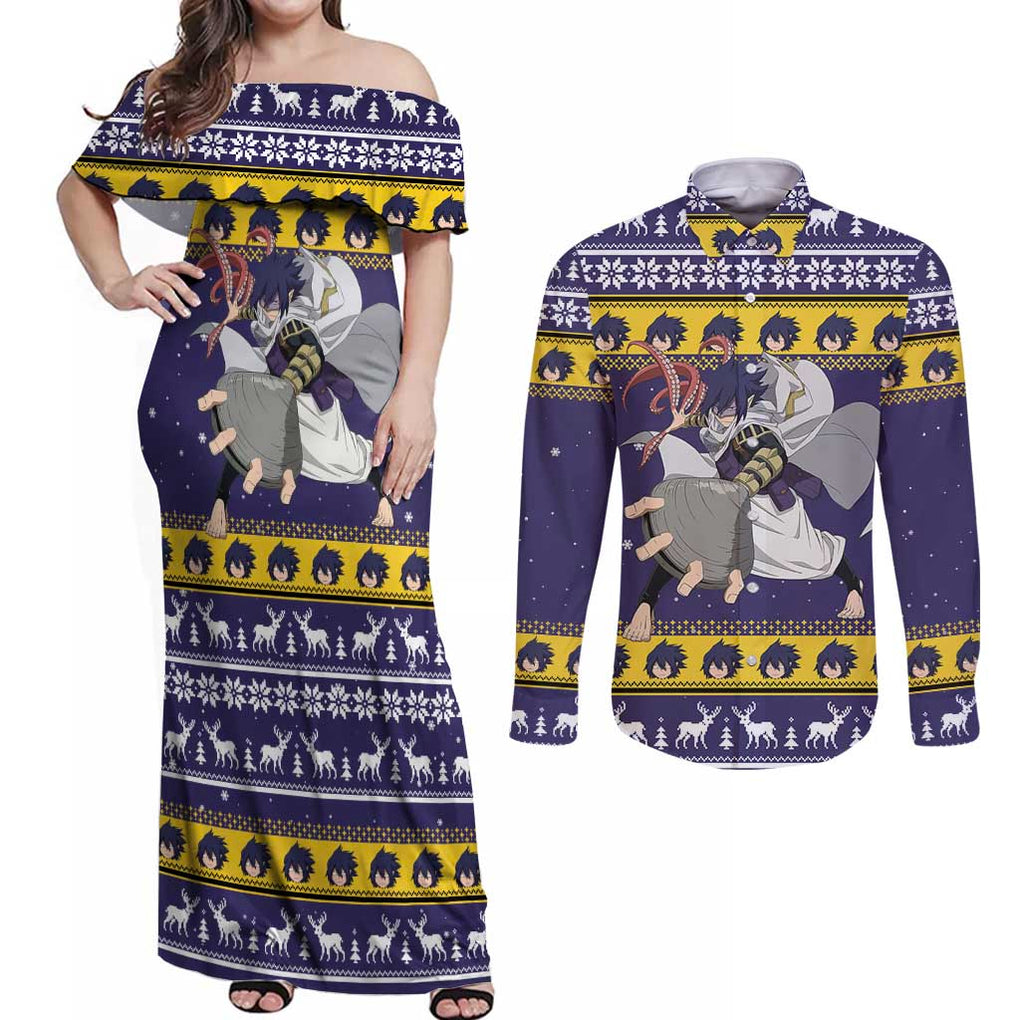 Suneater - My Hero Academia Couples Matching Off Shoulder Maxi Dress and Long Sleeve Button Shirt Anime Mix Christmas Style