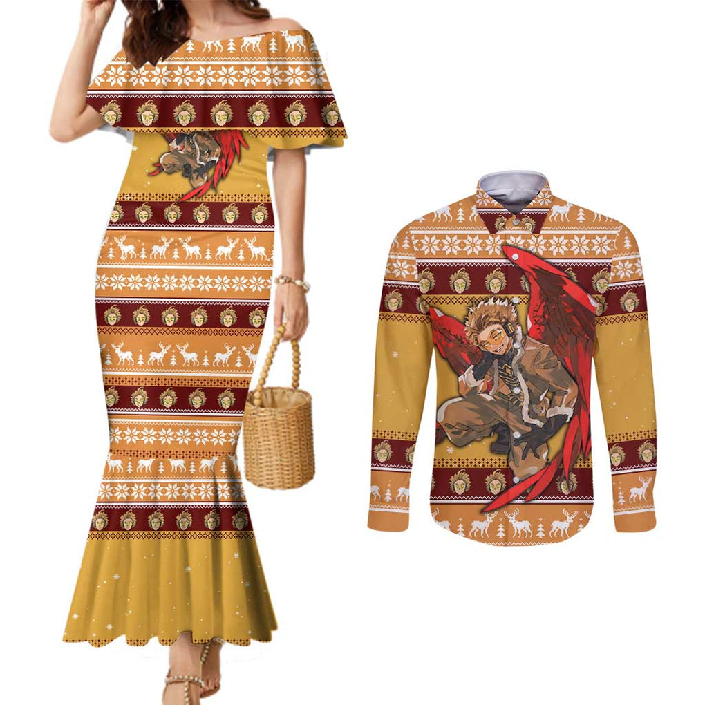 Hawks - My Hero Academia Couples Matching Mermaid Dress and Long Sleeve Button Shirt Anime Mix Christmas Style