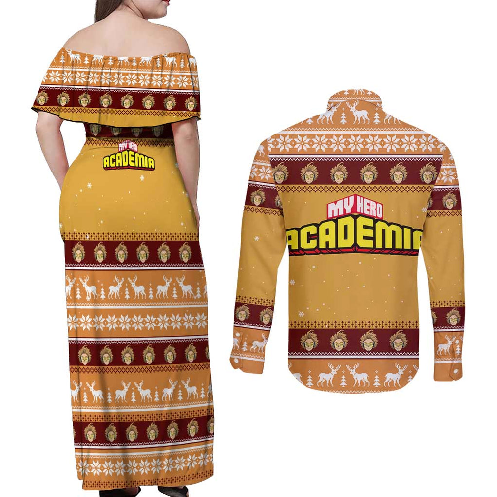 Hawks - My Hero Academia Couples Matching Off Shoulder Maxi Dress and Long Sleeve Button Shirt Anime Mix Christmas Style