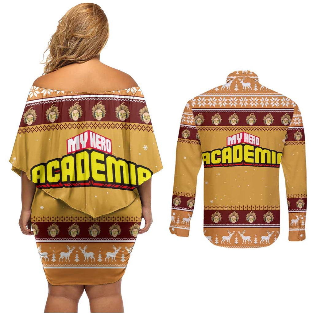 Hawks - My Hero Academia Couples Matching Off Shoulder Short Dress and Long Sleeve Button Shirt Anime Mix Christmas Style