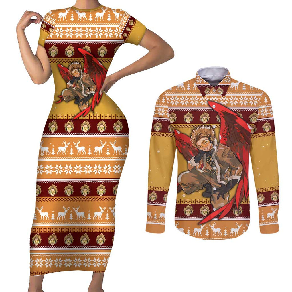 Hawks - My Hero Academia Couples Matching Short Sleeve Bodycon Dress and Long Sleeve Button Shirt Anime Mix Christmas Style