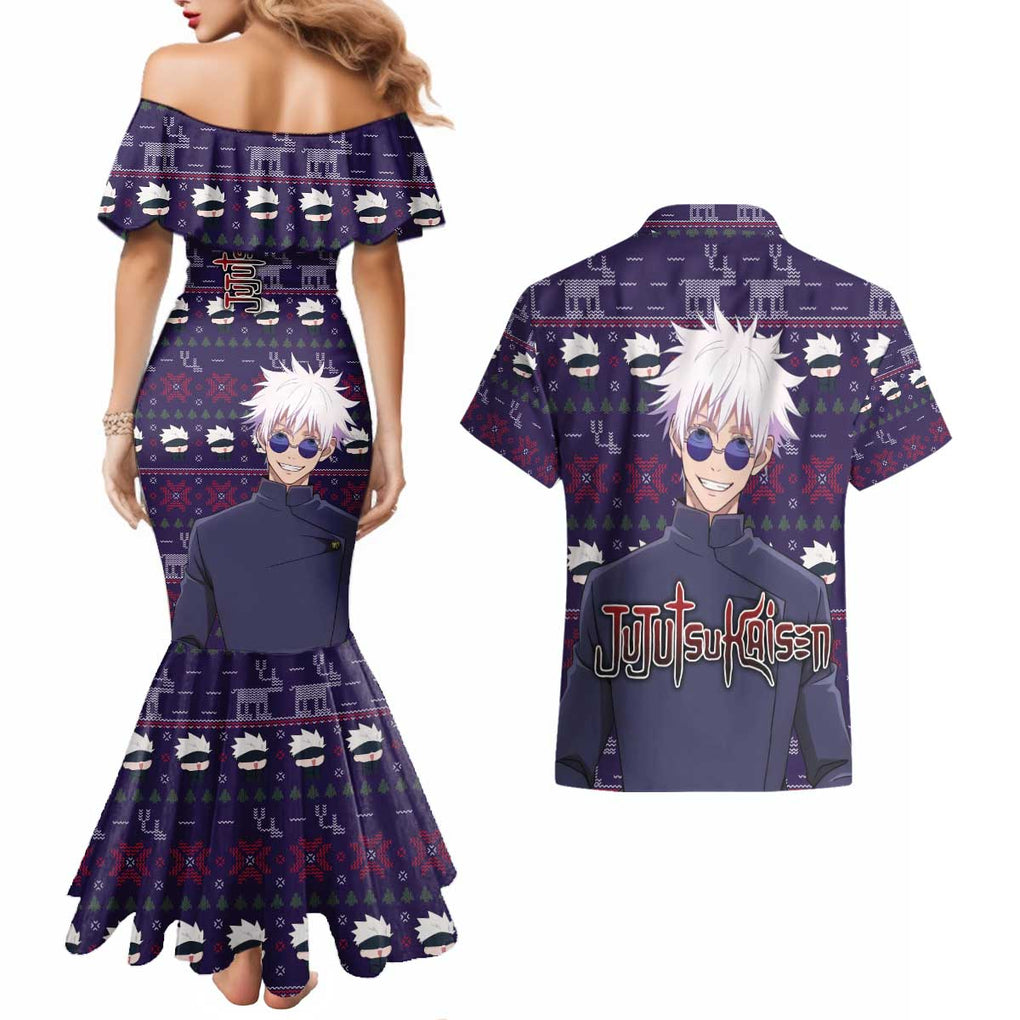 Gojo Satoru Ugly Christmas - Jujutsu Kaisen Couples Matching Mermaid Dress and Hawaiian Shirt Anime Mix Christmas Style