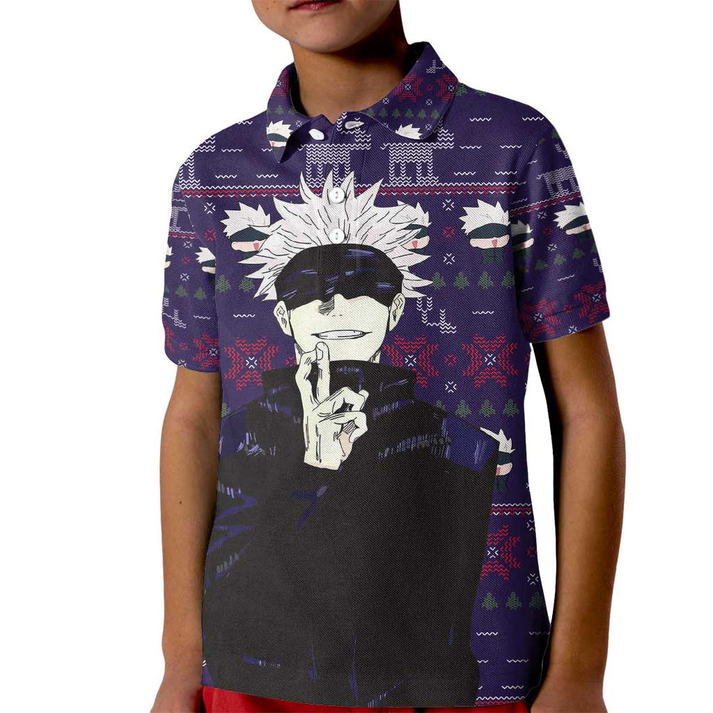 Gojo Satoru Ugly Christmas - Jujutsu Kaisen Kid Polo Shirt Anime Mix Christmas Style