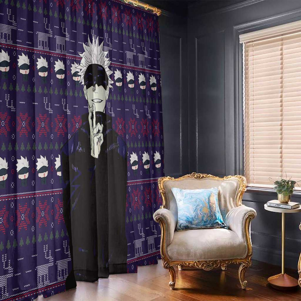 Gojo Satoru Ugly Christmas - Jujutsu Kaisen Window Curtain Anime Mix Christmas Style