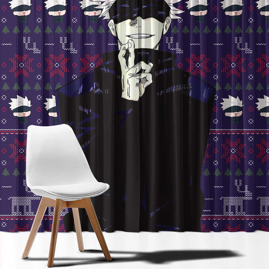 Gojo Satoru Ugly Christmas - Jujutsu Kaisen Window Curtain Anime Mix Christmas Style