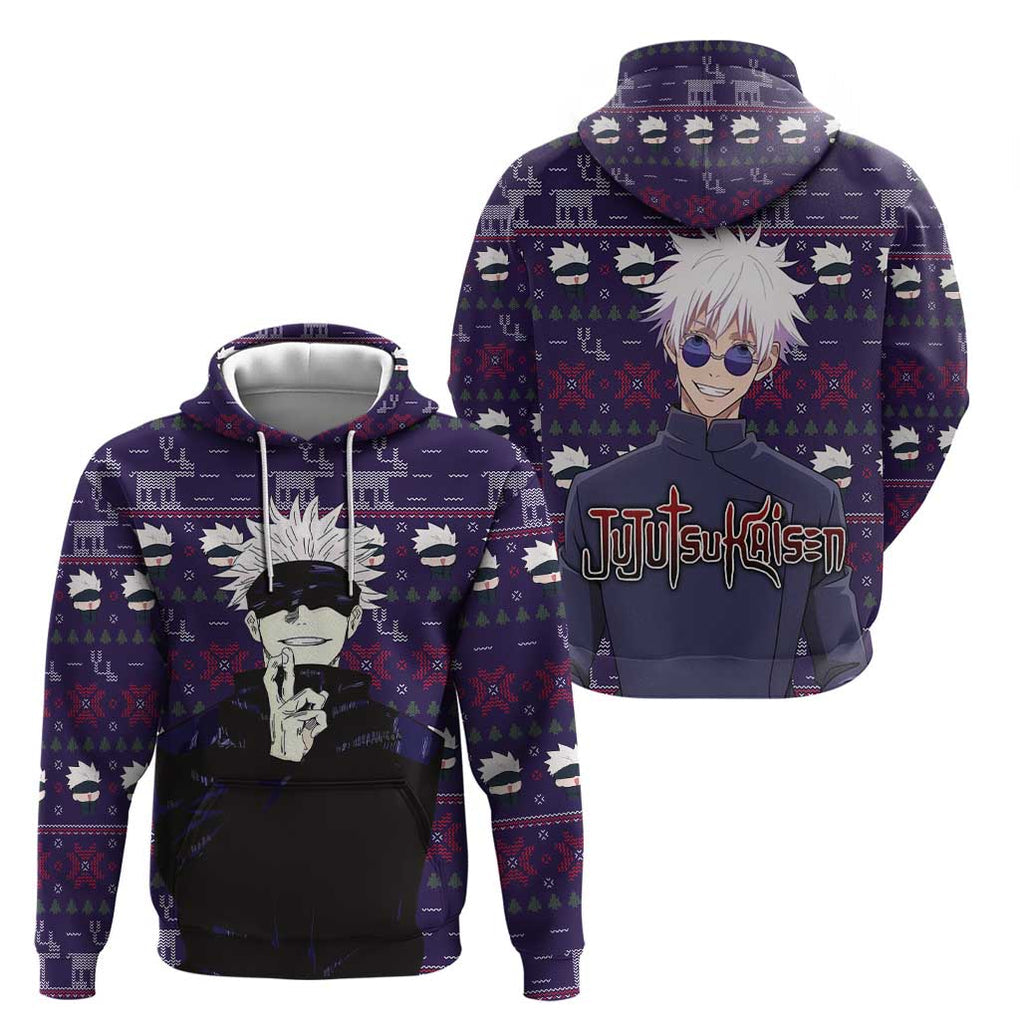 Gojo Satoru Ugly Christmas - Jujutsu Kaisen Zip Hoodie Anime Mix Christmas Style