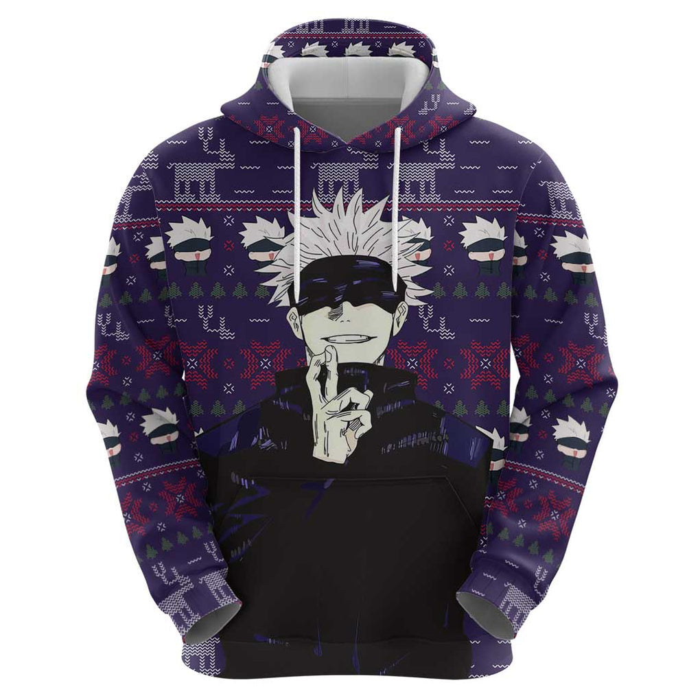 Gojo Satoru Ugly Christmas - Jujutsu Kaisen Zip Hoodie Anime Mix Christmas Style