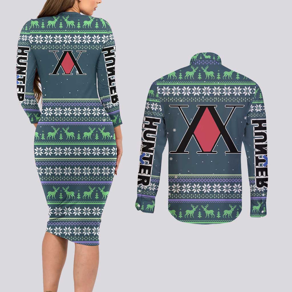 Meruem - Hunter X Hunter Couples Matching Long Sleeve Bodycon Dress and Long Sleeve Button Shirt Anime Mix Christmas Style