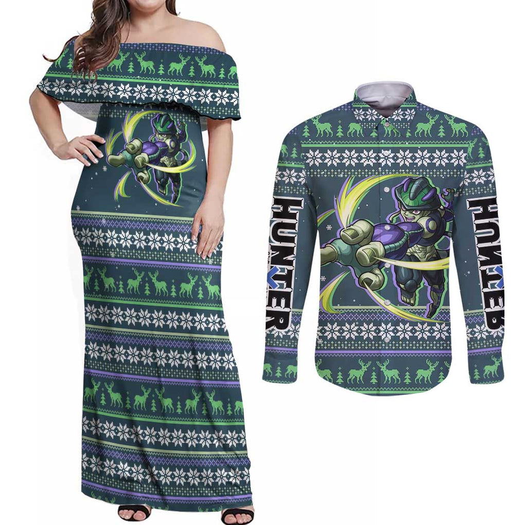 Meruem - Hunter X Hunter Couples Matching Off Shoulder Maxi Dress and Long Sleeve Button Shirt Anime Mix Christmas Style