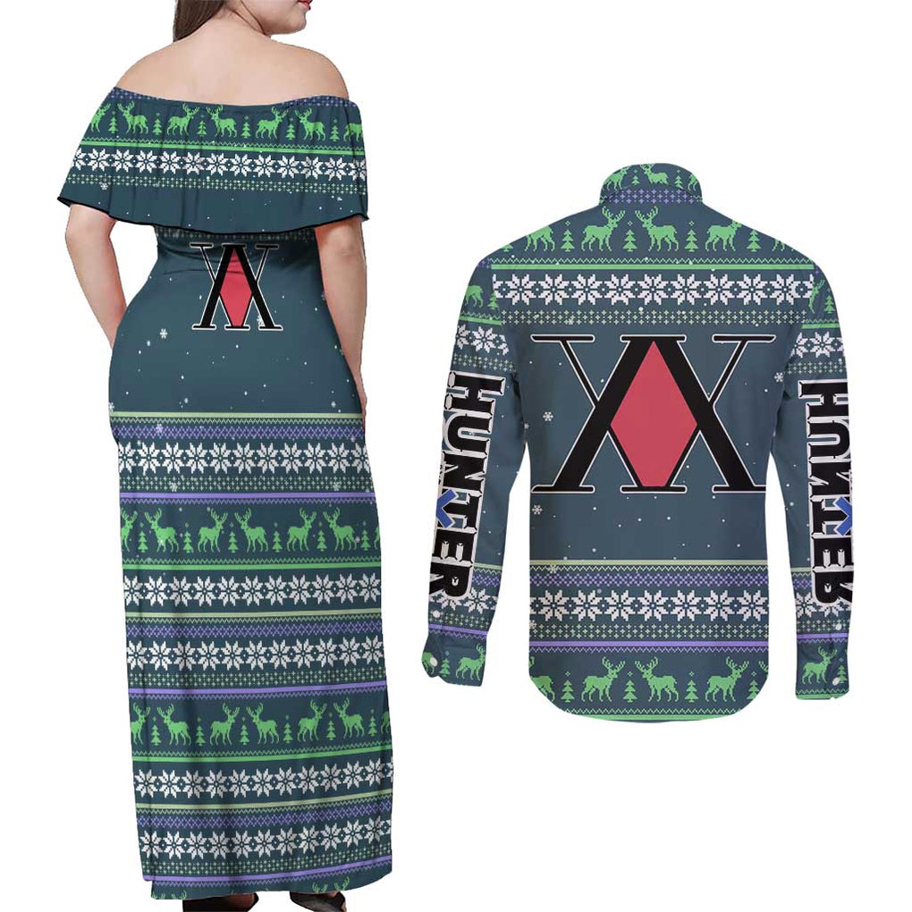 Meruem - Hunter X Hunter Couples Matching Off Shoulder Maxi Dress and Long Sleeve Button Shirt Anime Mix Christmas Style