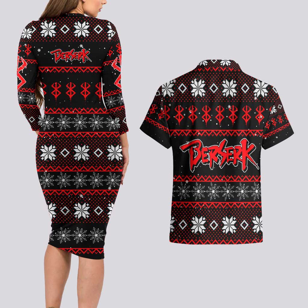 Guts - Berserk Couples Matching Long Sleeve Bodycon Dress and Hawaiian Shirt Anime Mix Christmas Style
