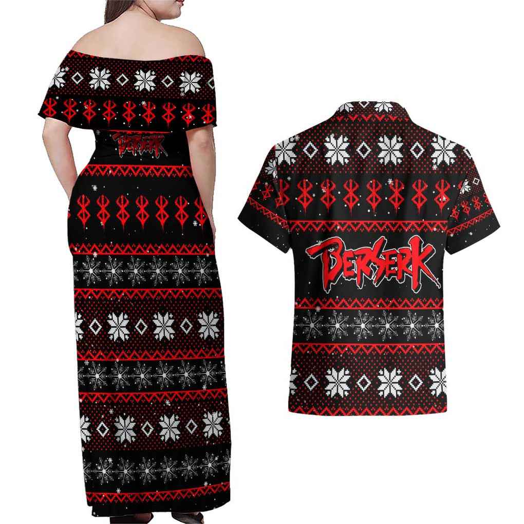 Guts - Berserk Couples Matching Off Shoulder Maxi Dress and Hawaiian Shirt Anime Mix Christmas Style