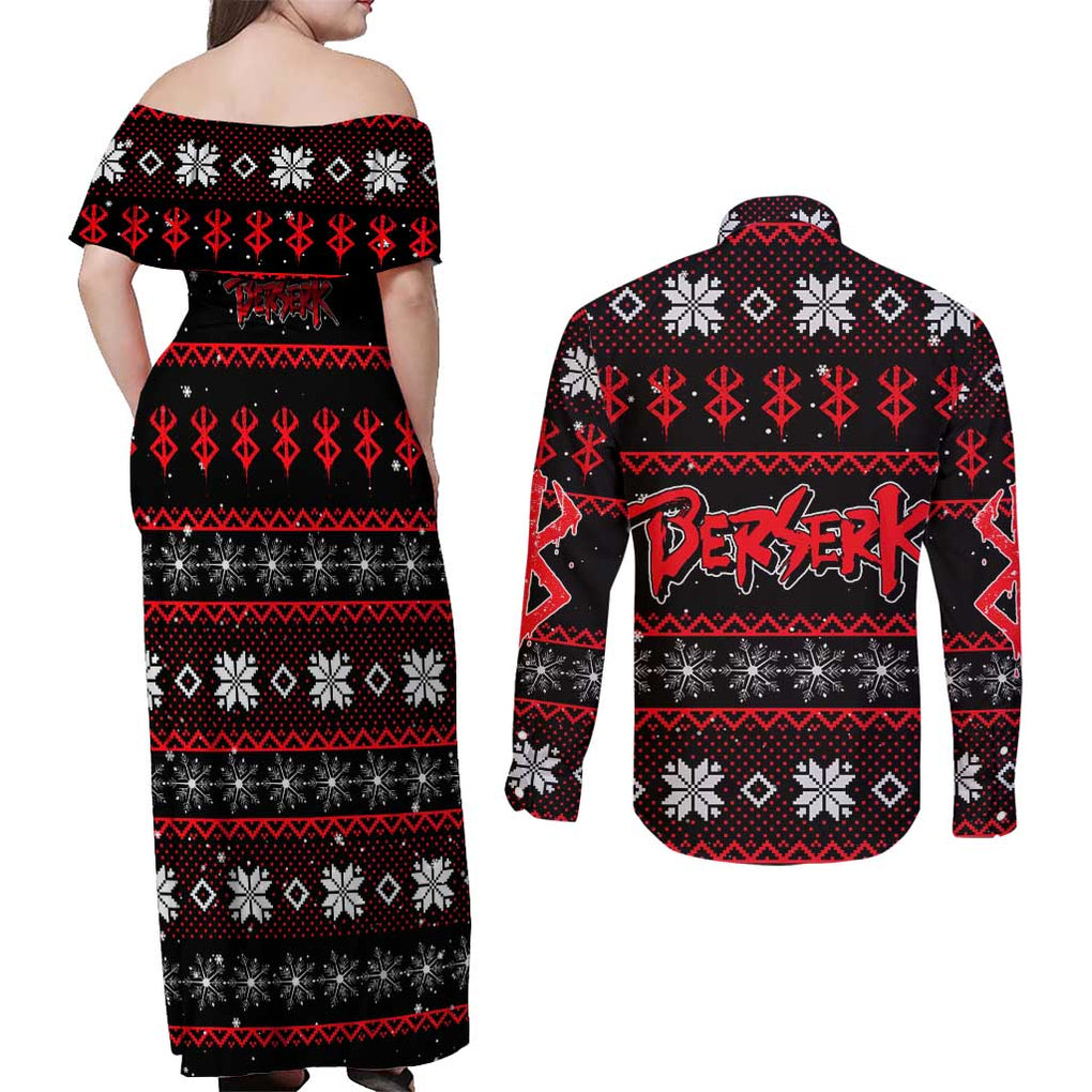 Guts - Berserk Couples Matching Off Shoulder Maxi Dress and Long Sleeve Button Shirt Anime Mix Christmas Style