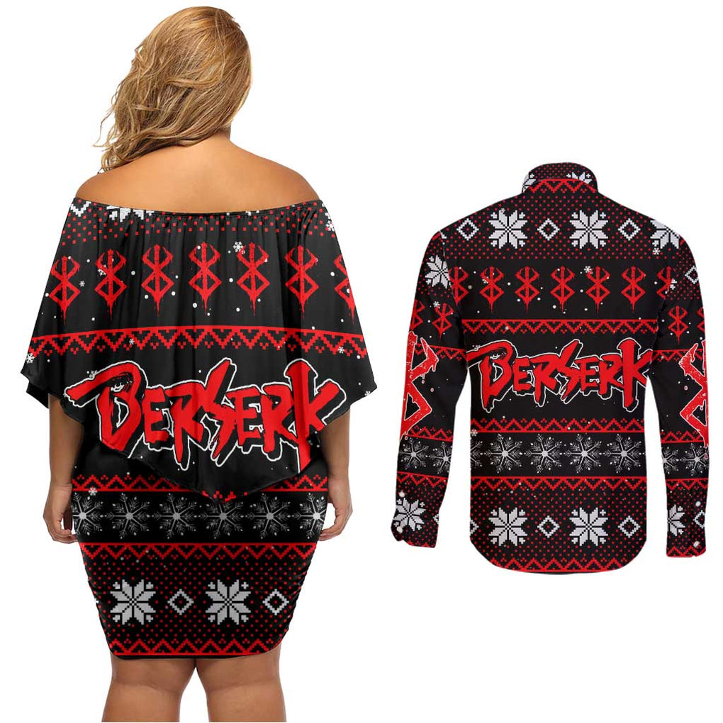 Guts - Berserk Couples Matching Off Shoulder Short Dress and Long Sleeve Button Shirt Anime Mix Christmas Style
