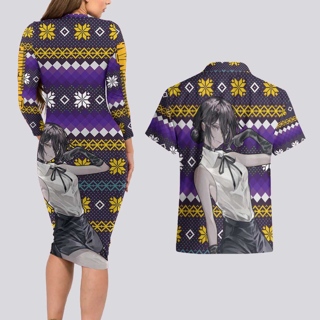Zere - Chainsaw Man Couples Matching Long Sleeve Bodycon Dress and Hawaiian Shirt Anime Mix Christmas Style