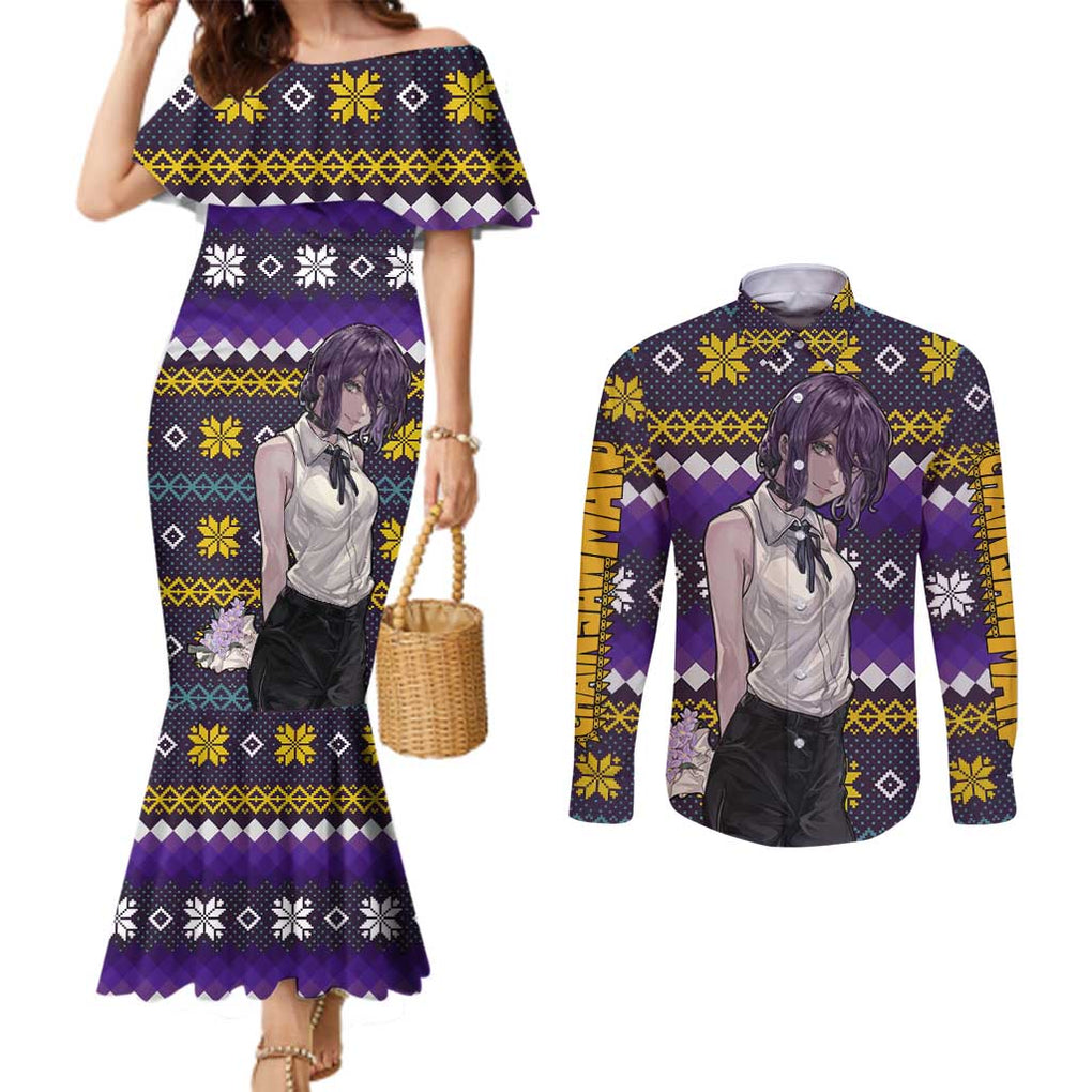 Zere - Chainsaw Man Couples Matching Mermaid Dress and Long Sleeve Button Shirt Anime Mix Christmas Style